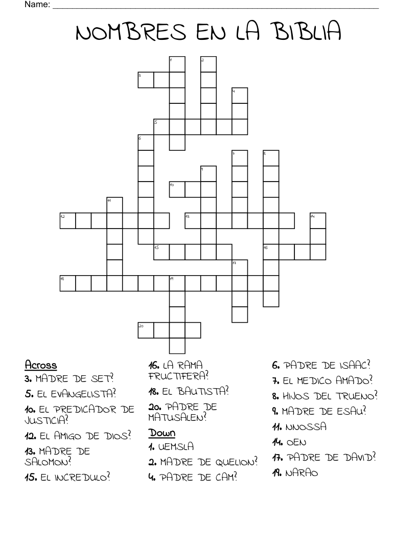 NOMBRES EN LA BIBLIA Crossword