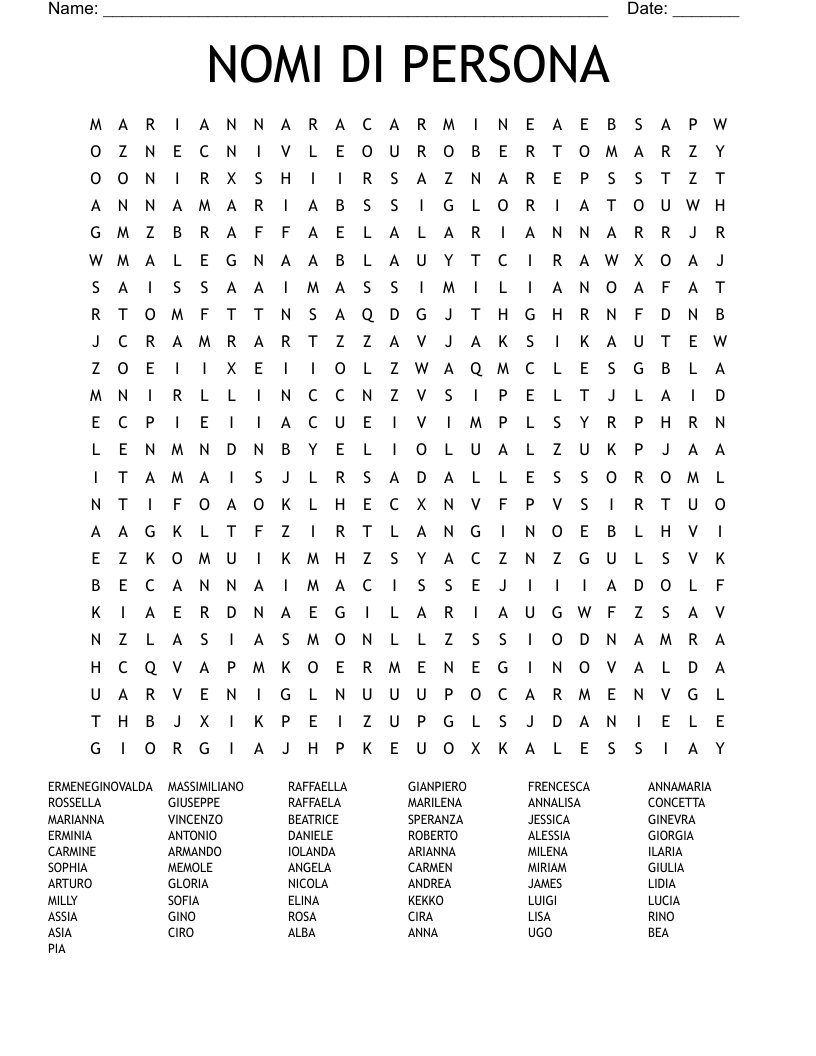 NOMI DI PERSONA Word Search