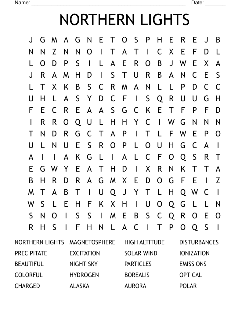 NORTHERN LIGHTS Word Search