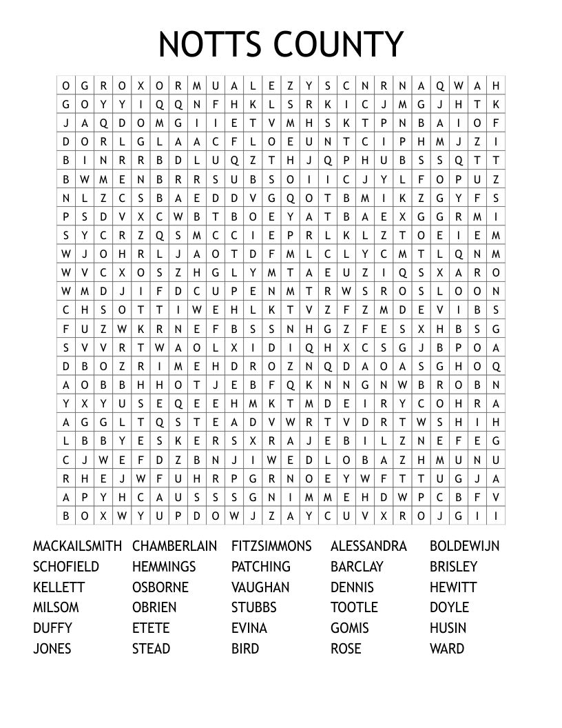NOTTS COUNTY Word Search