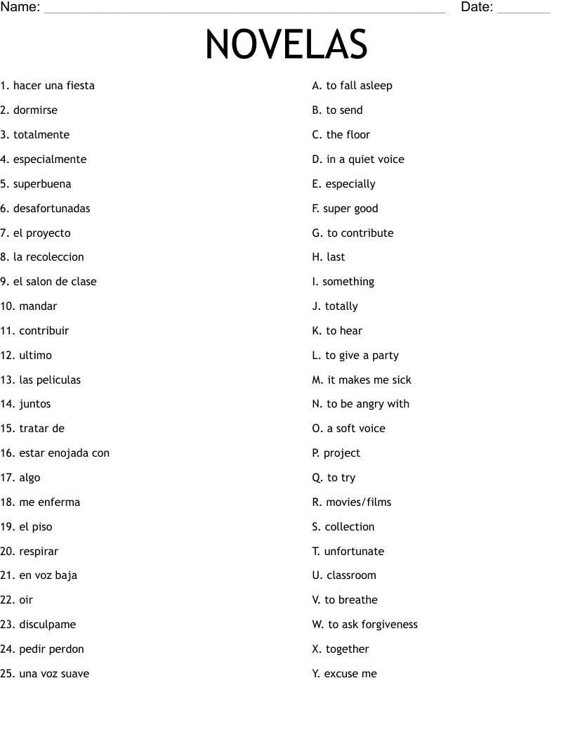 NOVELAS Worksheet