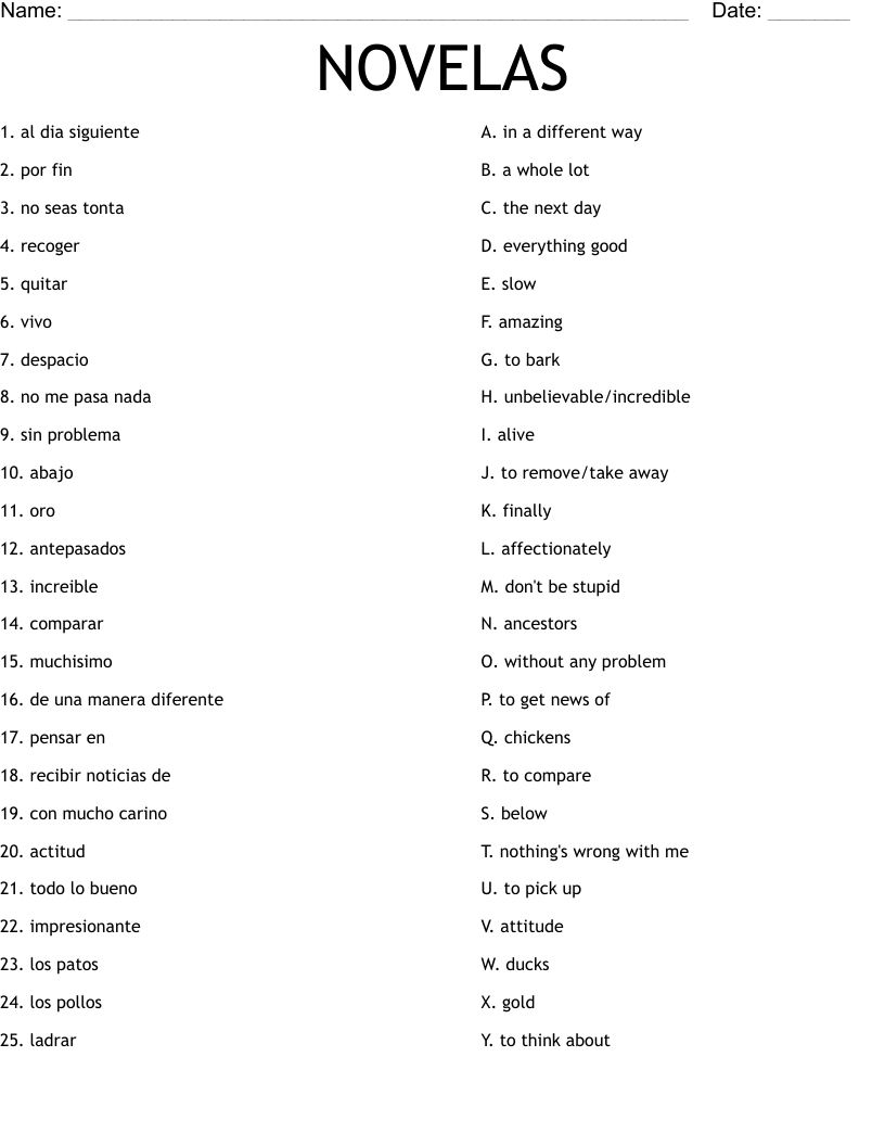 NOVELAS Worksheet