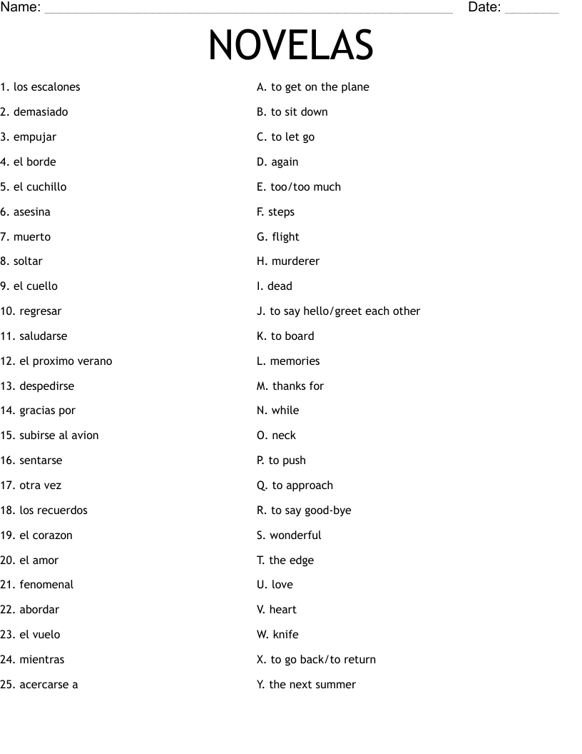 NOVELAS Worksheet
