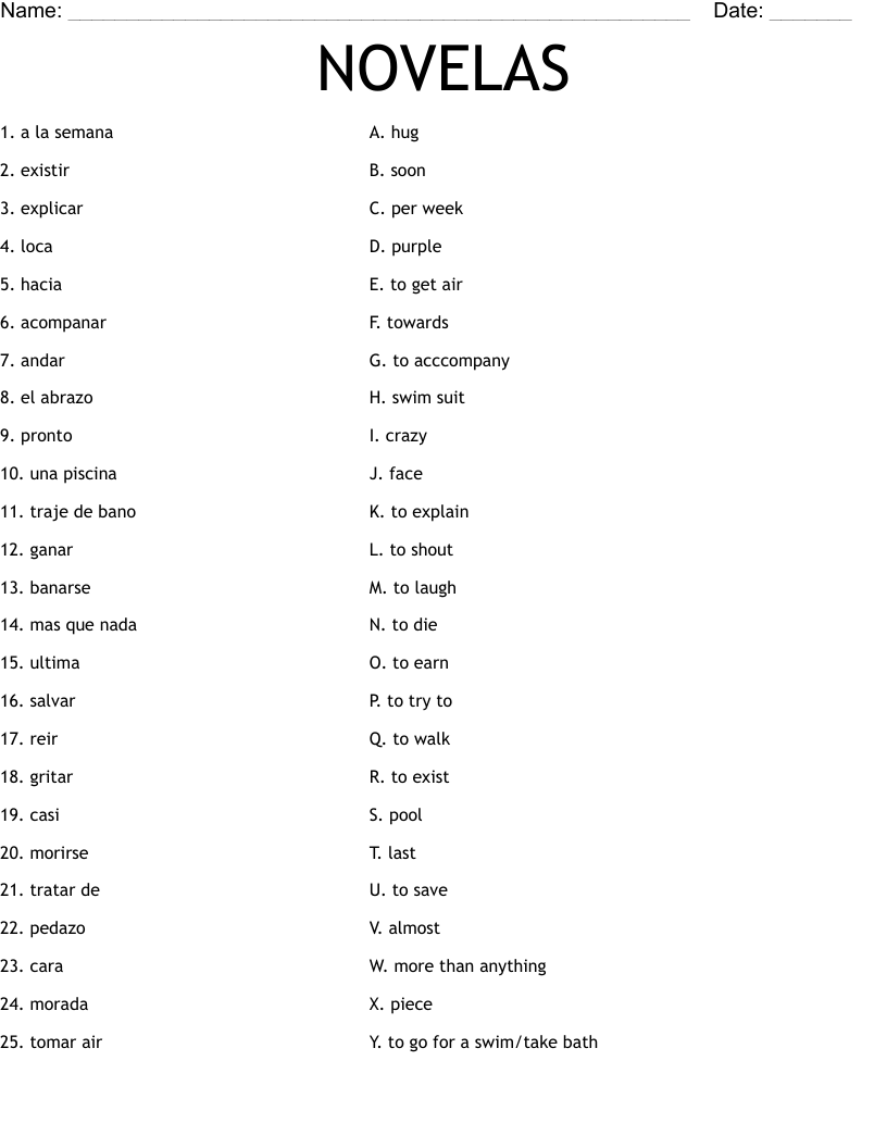 NOVELAS Worksheet