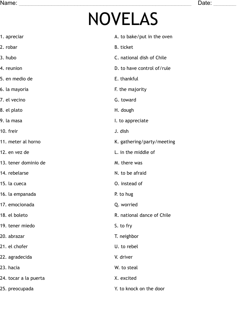 NOVELAS Worksheet