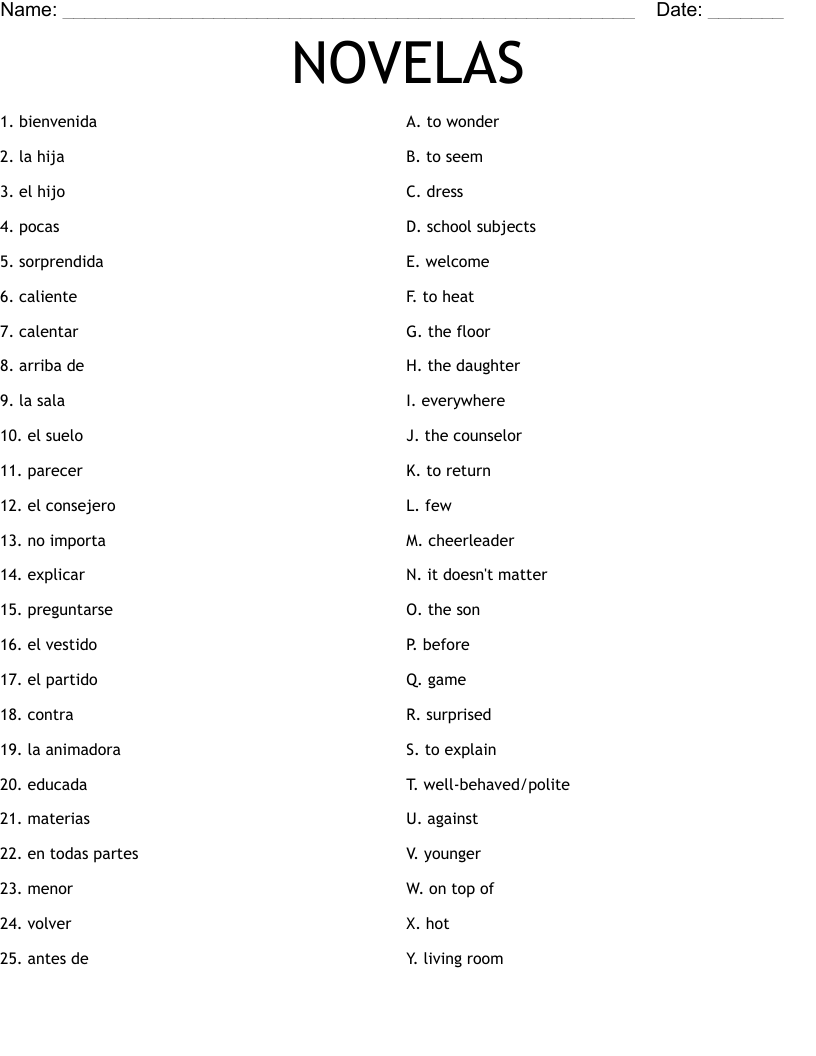 NOVELAS Worksheet