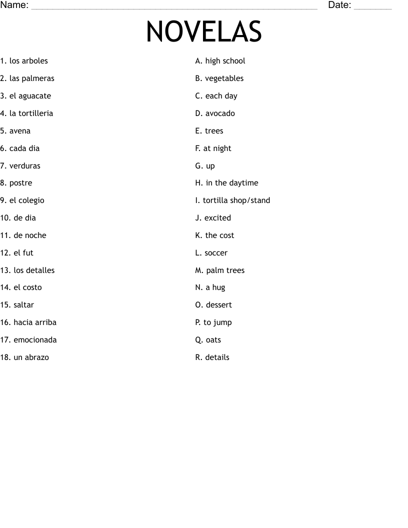 NOVELAS Worksheet