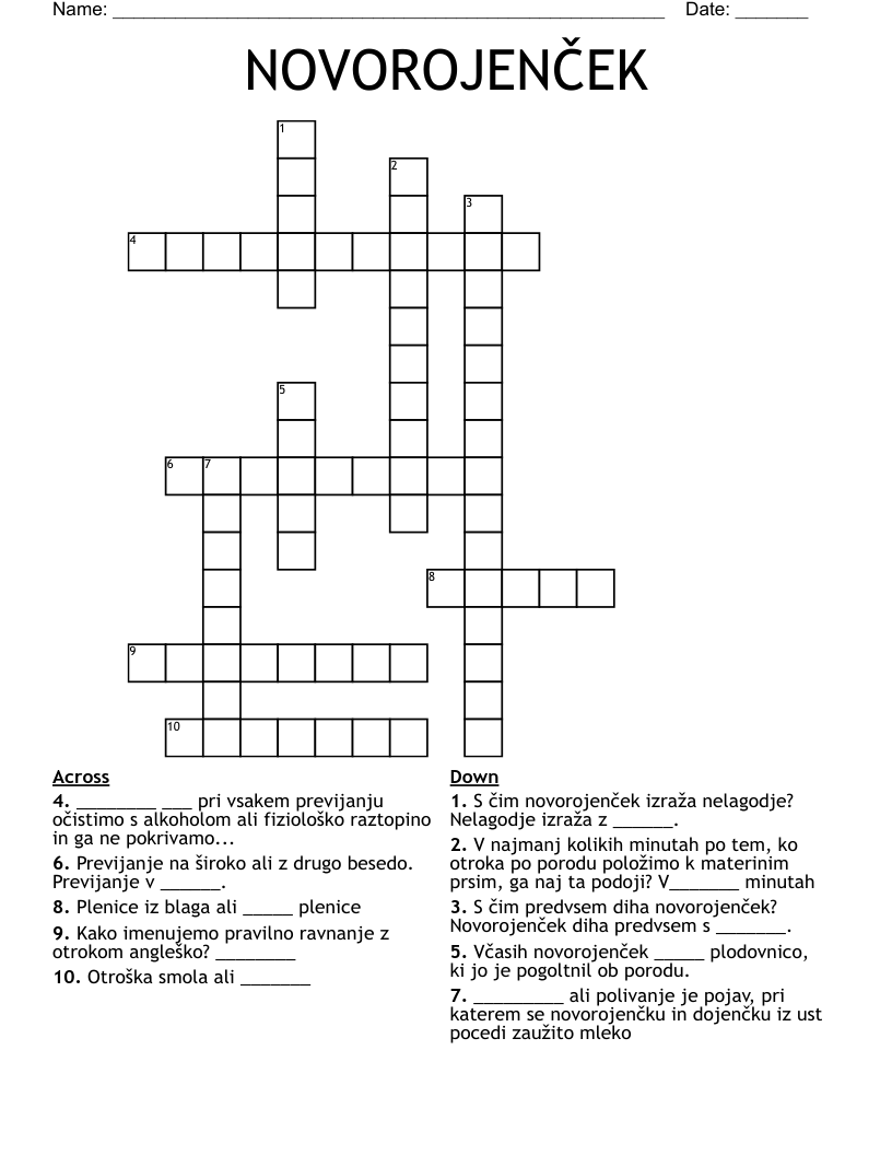 NOVOROJENČEK Crossword