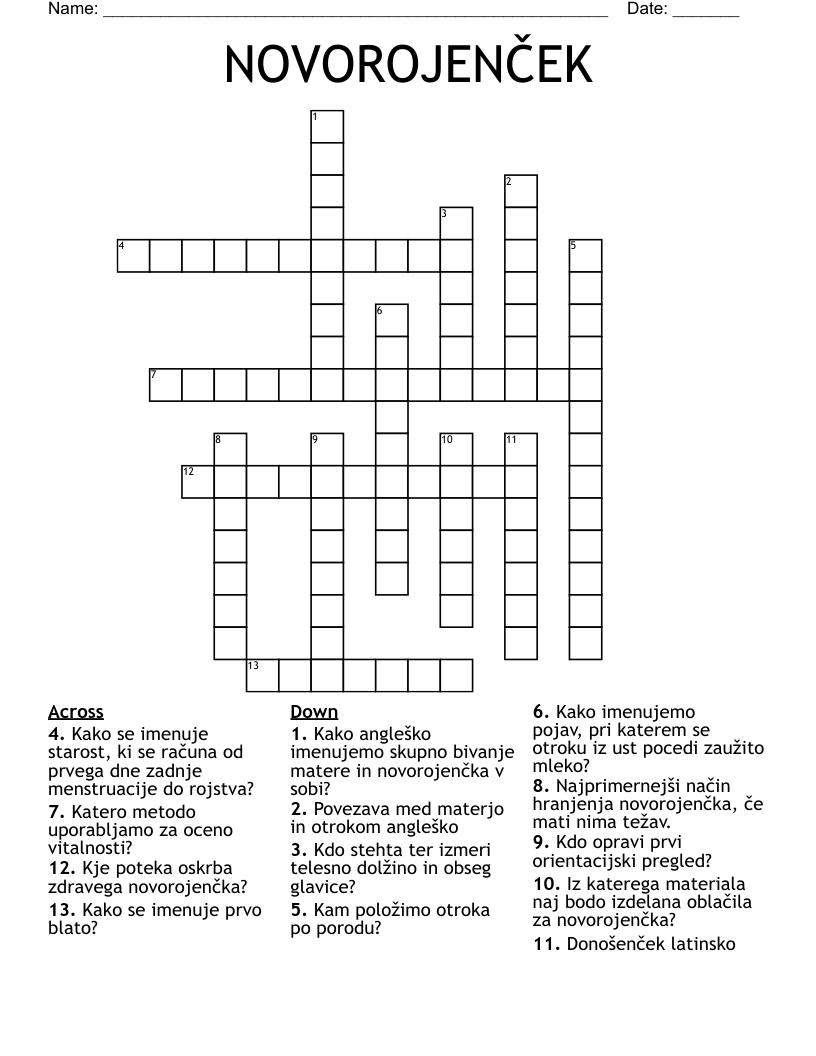 NOVOROJENČEK Crossword