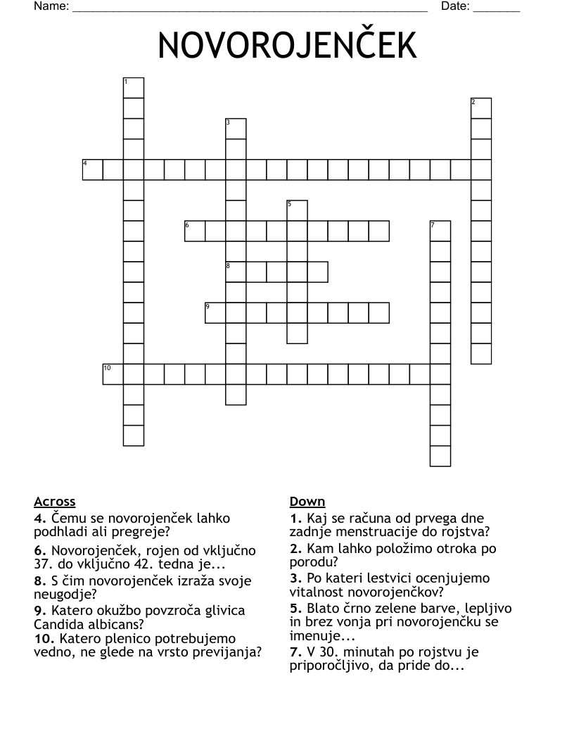 NOVOROJENČEK Crossword