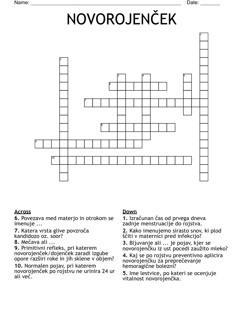 NOVOROJENČEK Crossword