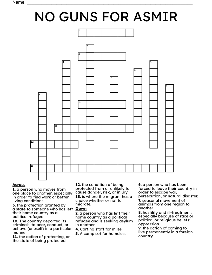NO GUNS FOR ASMIR  Crossword