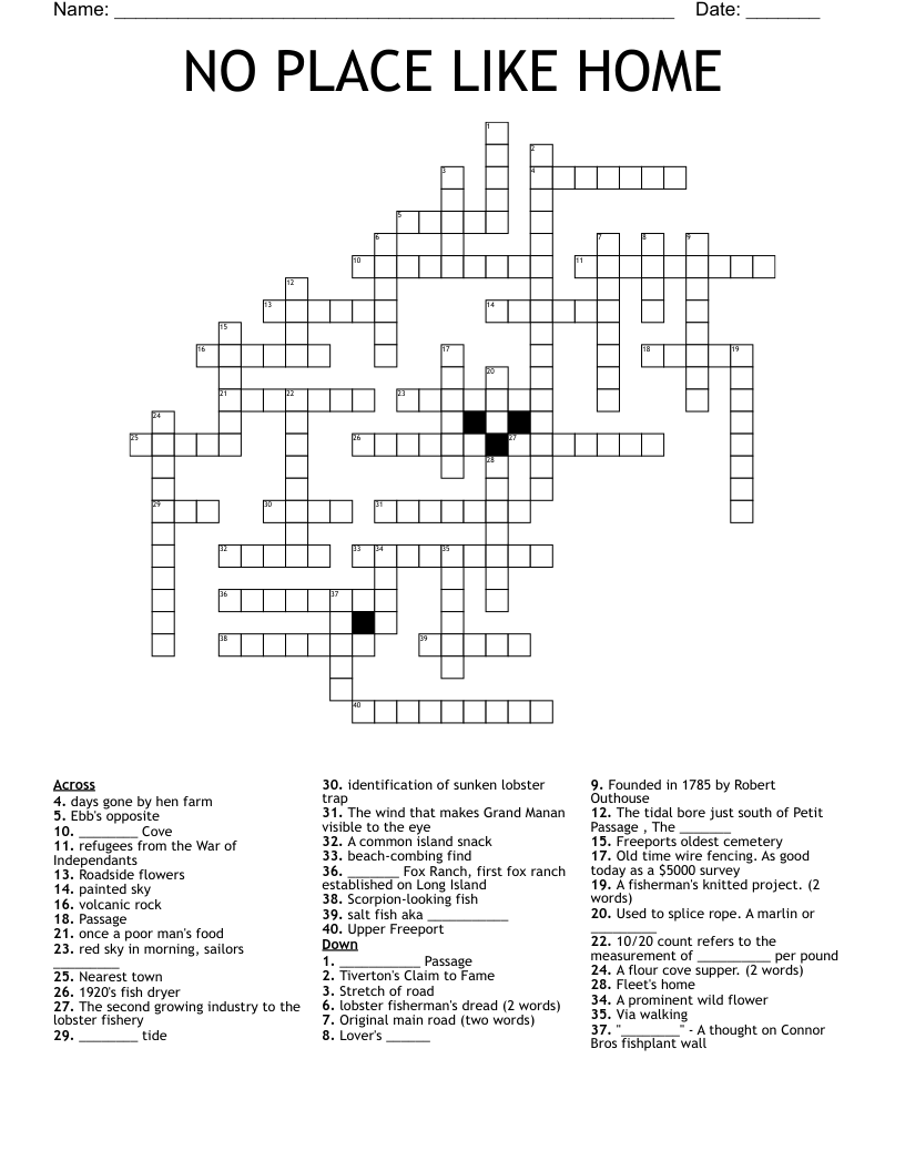 NO PLACE LIKE HOME Crossword