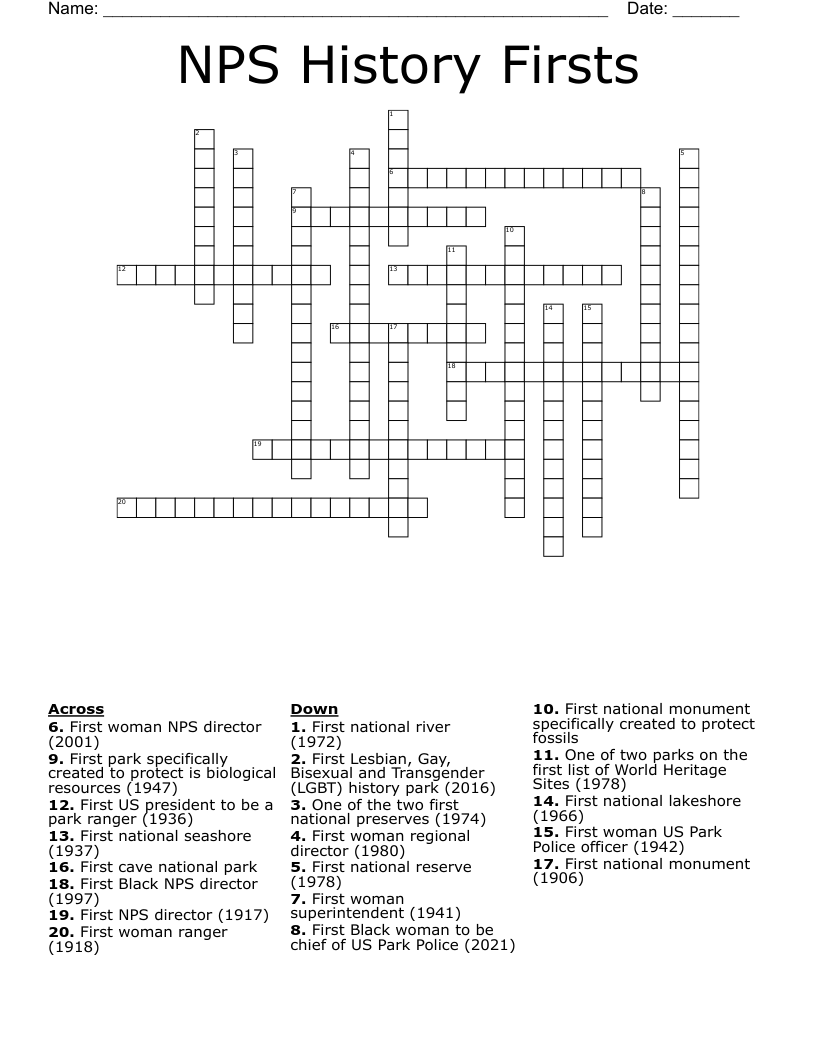NPS History Firsts Crossword