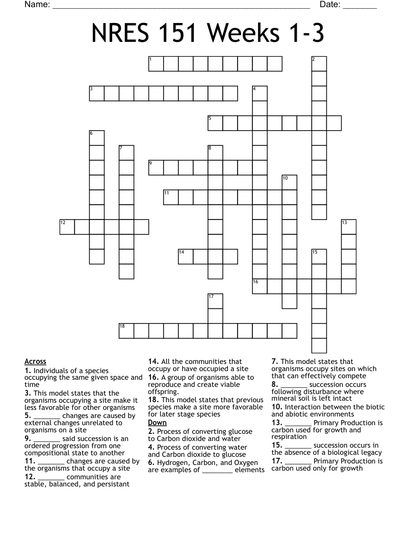 NRES 151 Weeks 1-3 Crossword