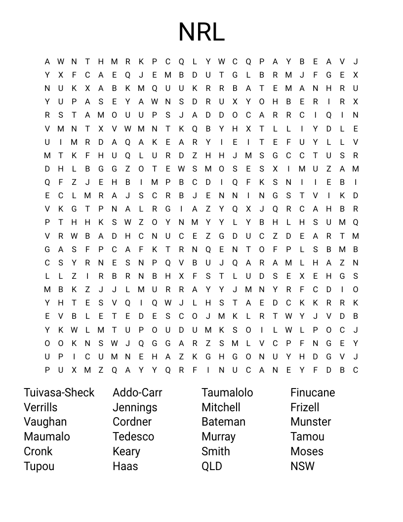 NRL Word Search