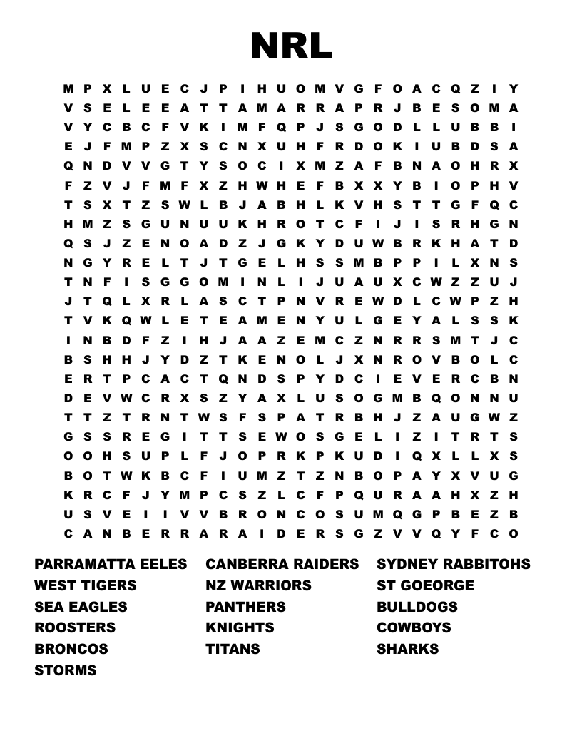 NRL Word Search