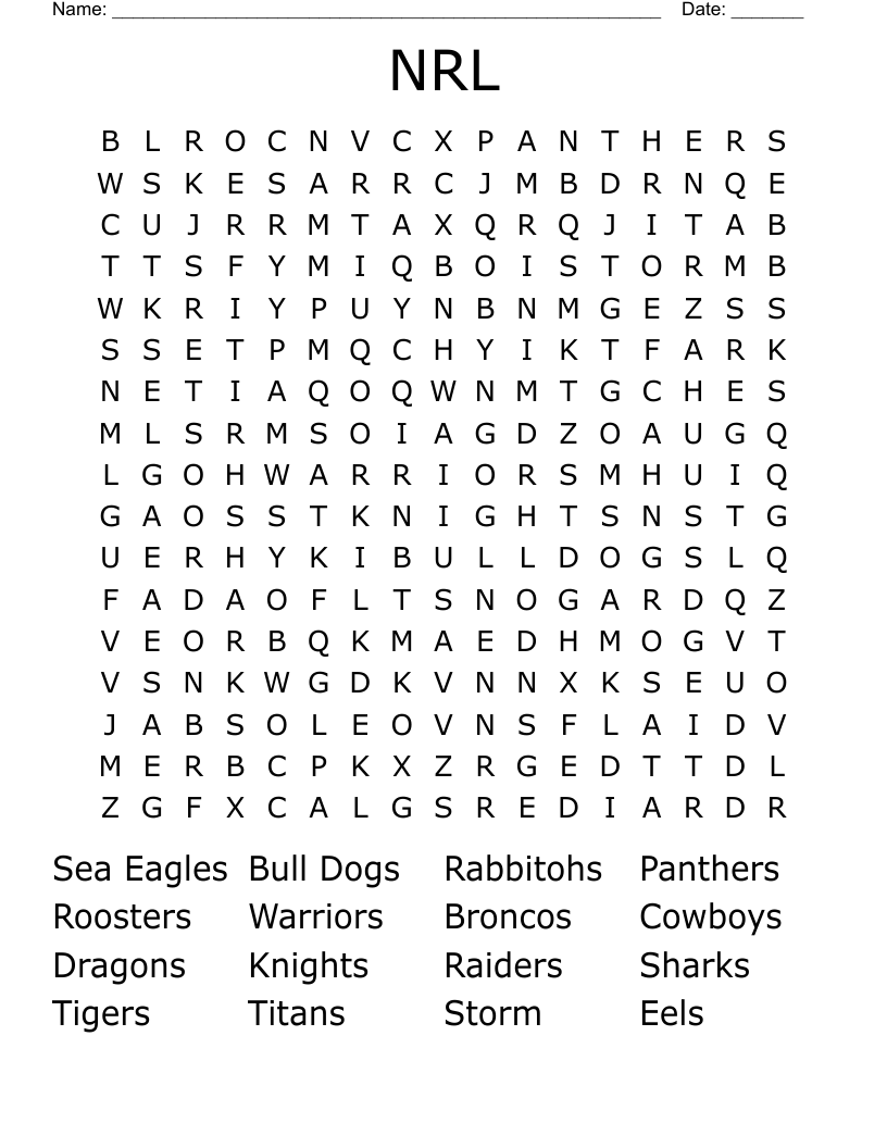 NRL Word Search