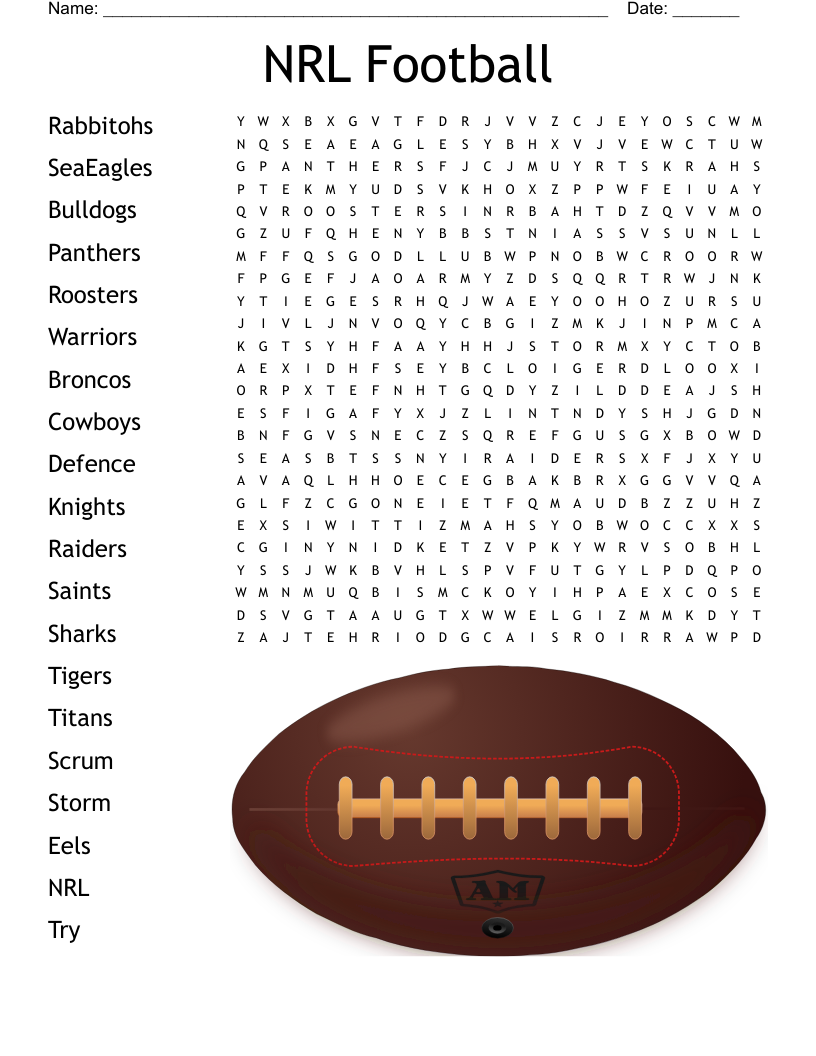 NRL Football Word Search