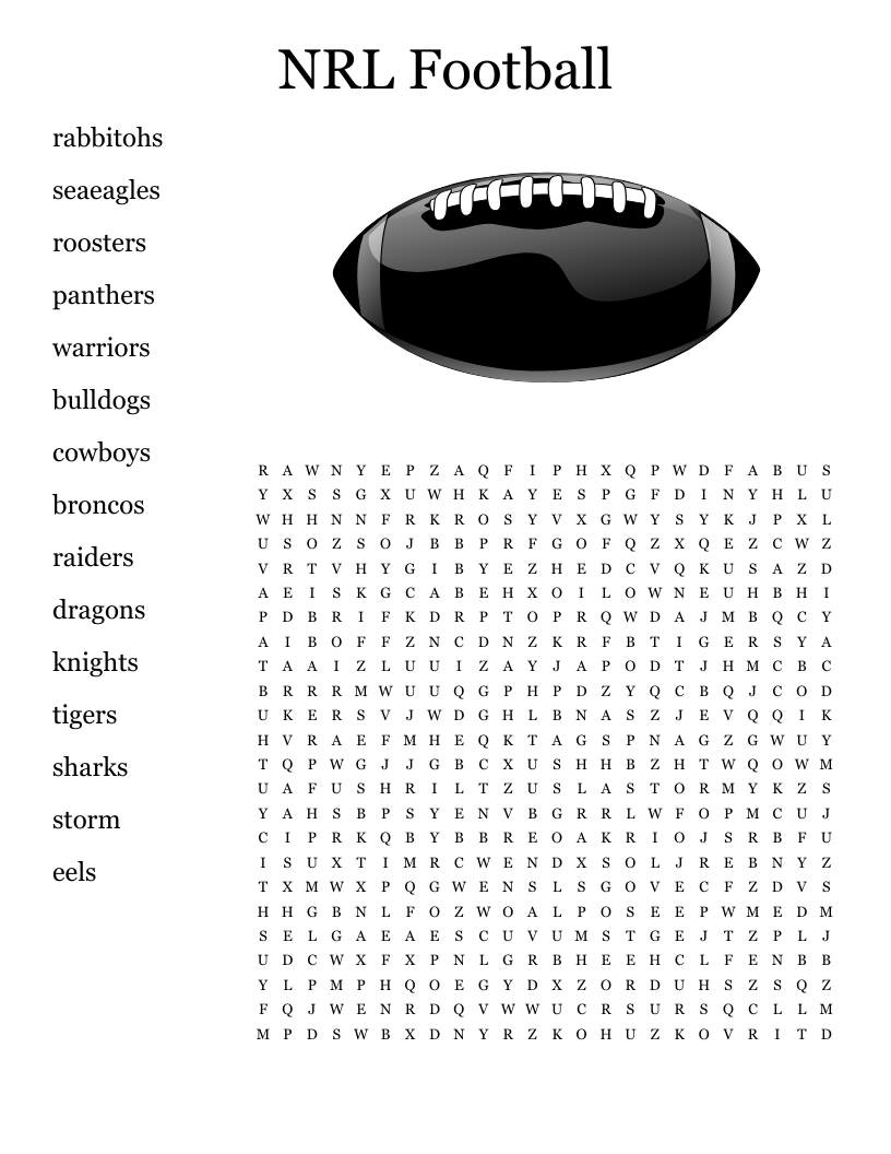 NRL Football  Word Search