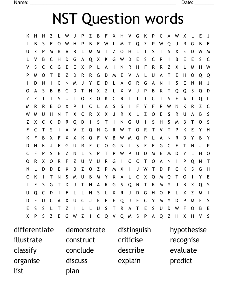 NST Question words Word Search