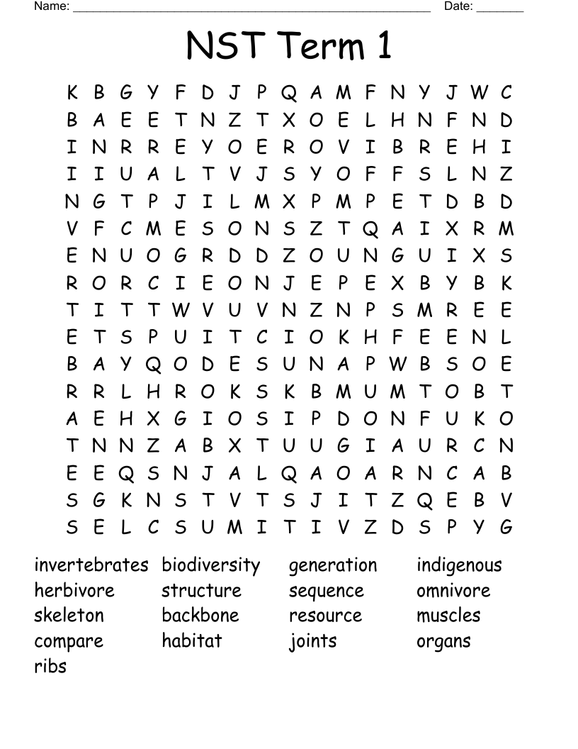 NST Term 1 Word Search