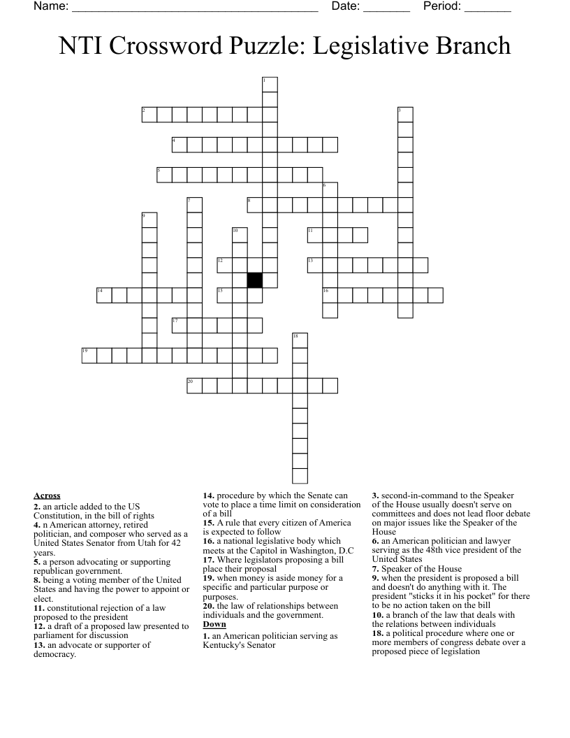 NTI Crossword Puzzle: Legislative Branch