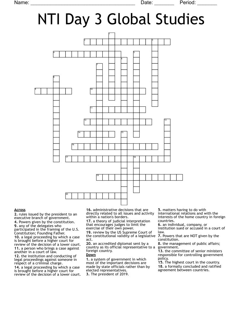 NTI Day 3 Global Studies Crossword