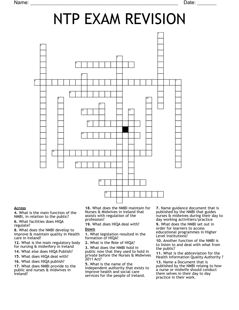 NTP EXAM REVISION Crossword