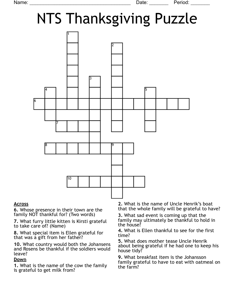NTS Thanksgiving Puzzle Crossword