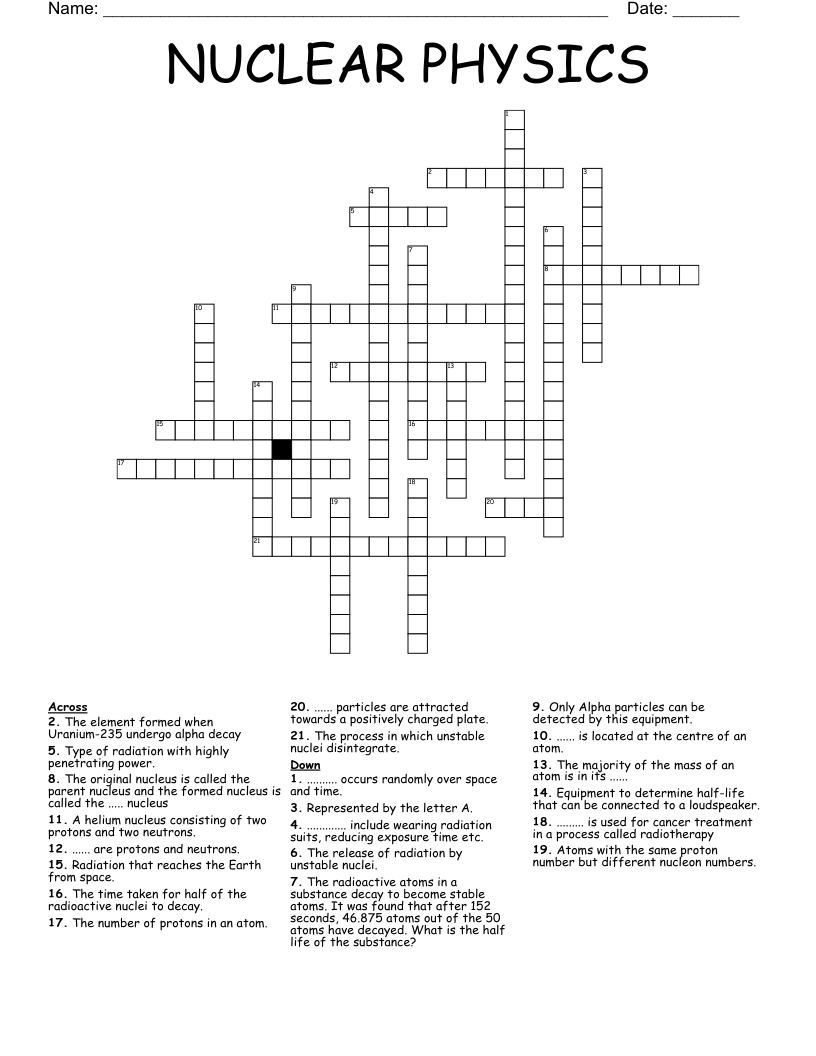NUCLEAR PHYSICS Crossword