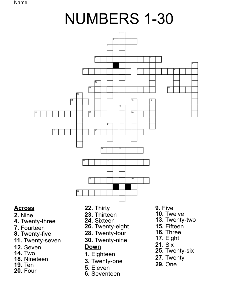 NUMBERS 1-30 Crossword