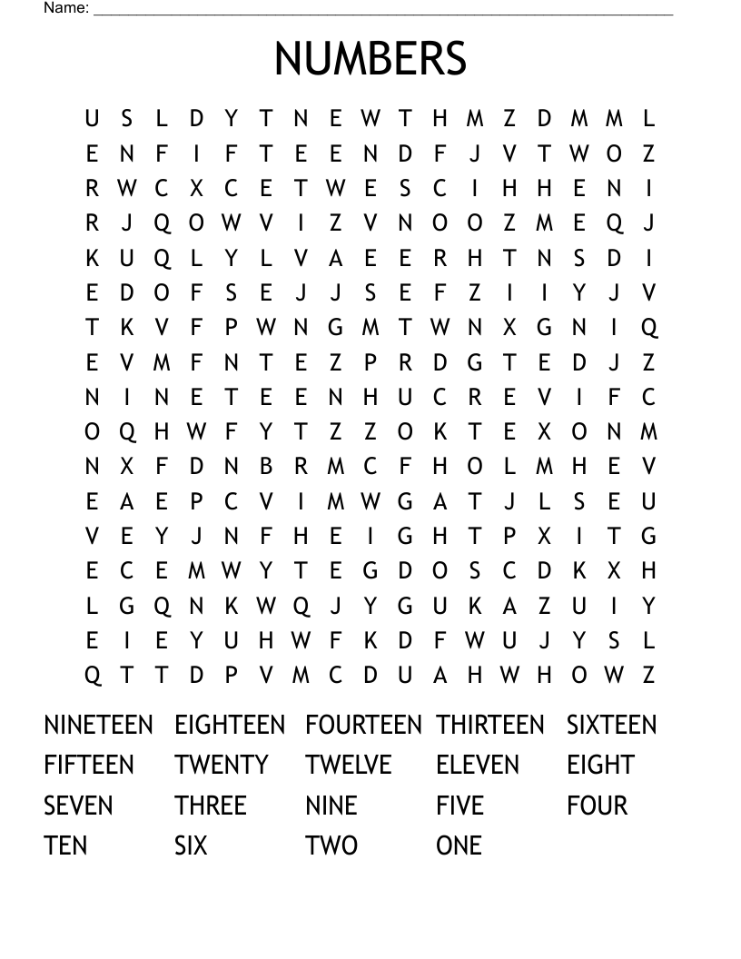NUMBERS Word Search