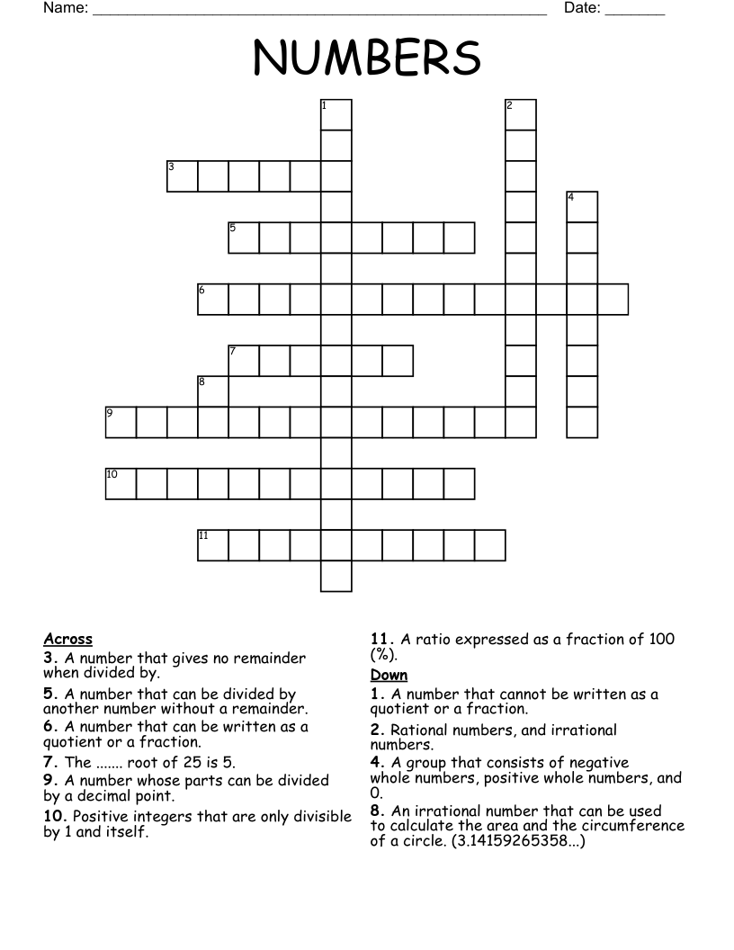 NUMBERS Crossword