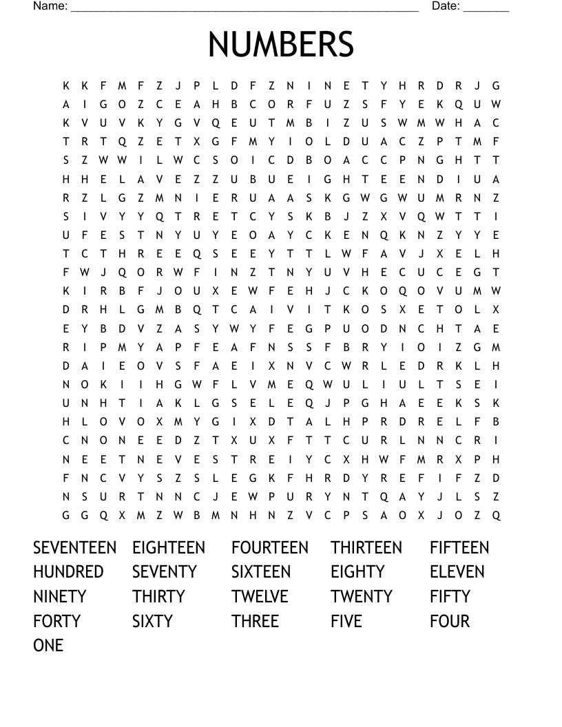NUMBERS Word Search