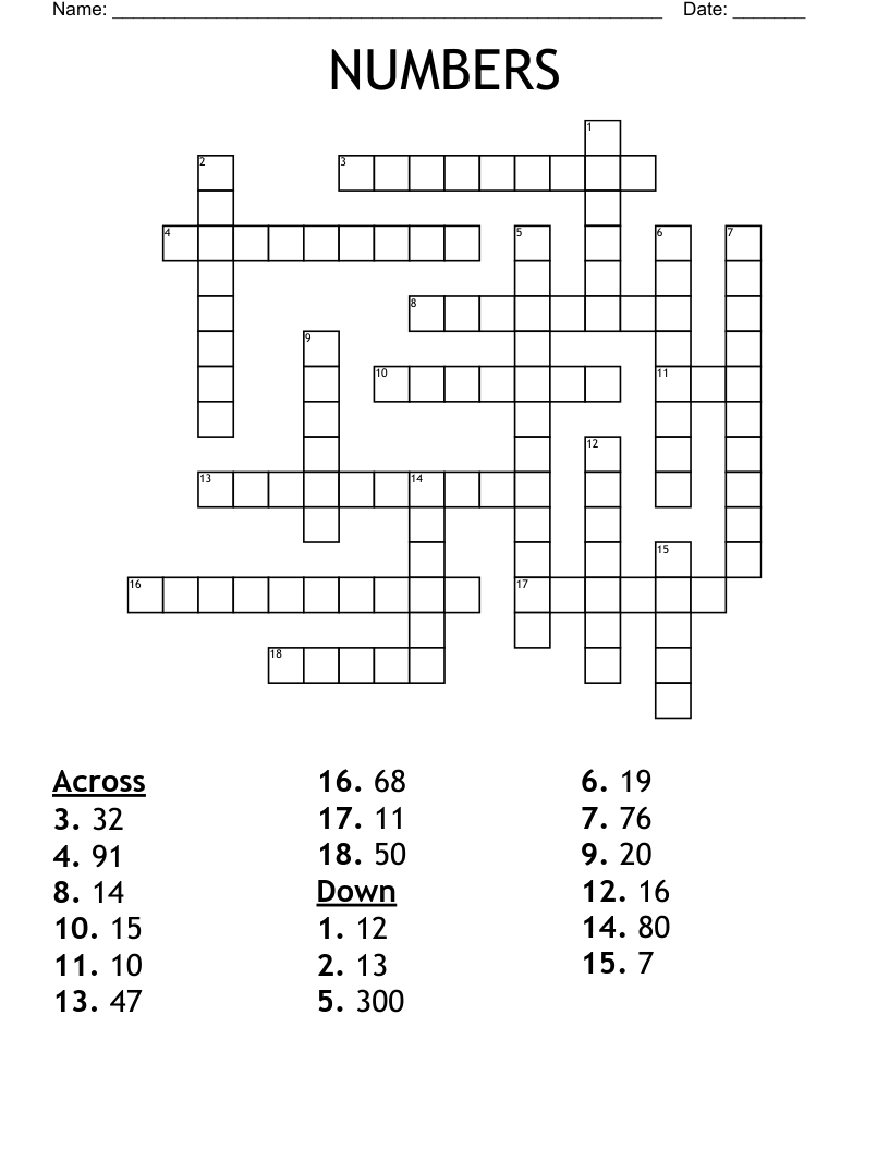 NUMBERS Crossword
