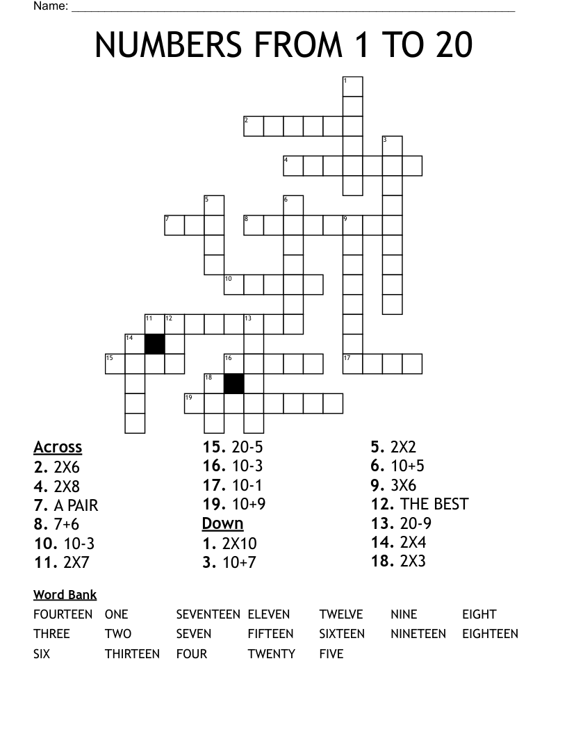 NUMBERS FROM 1 TO 20 Crossword