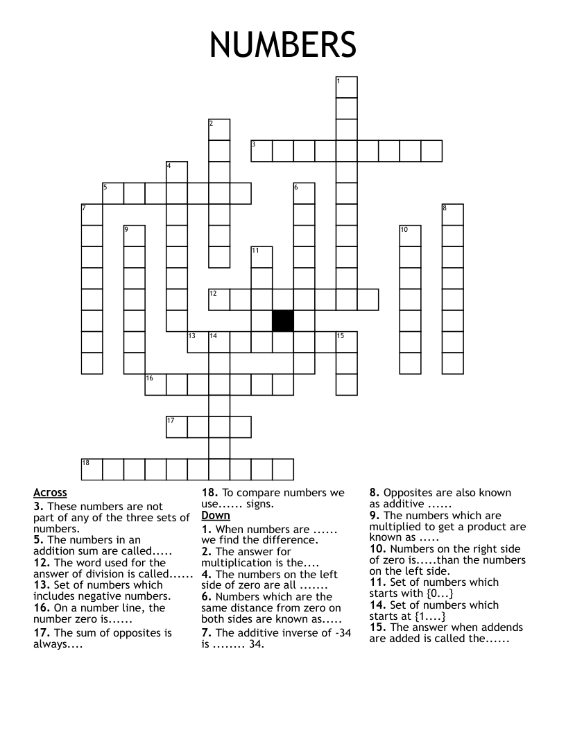 NUMBERS  Crossword