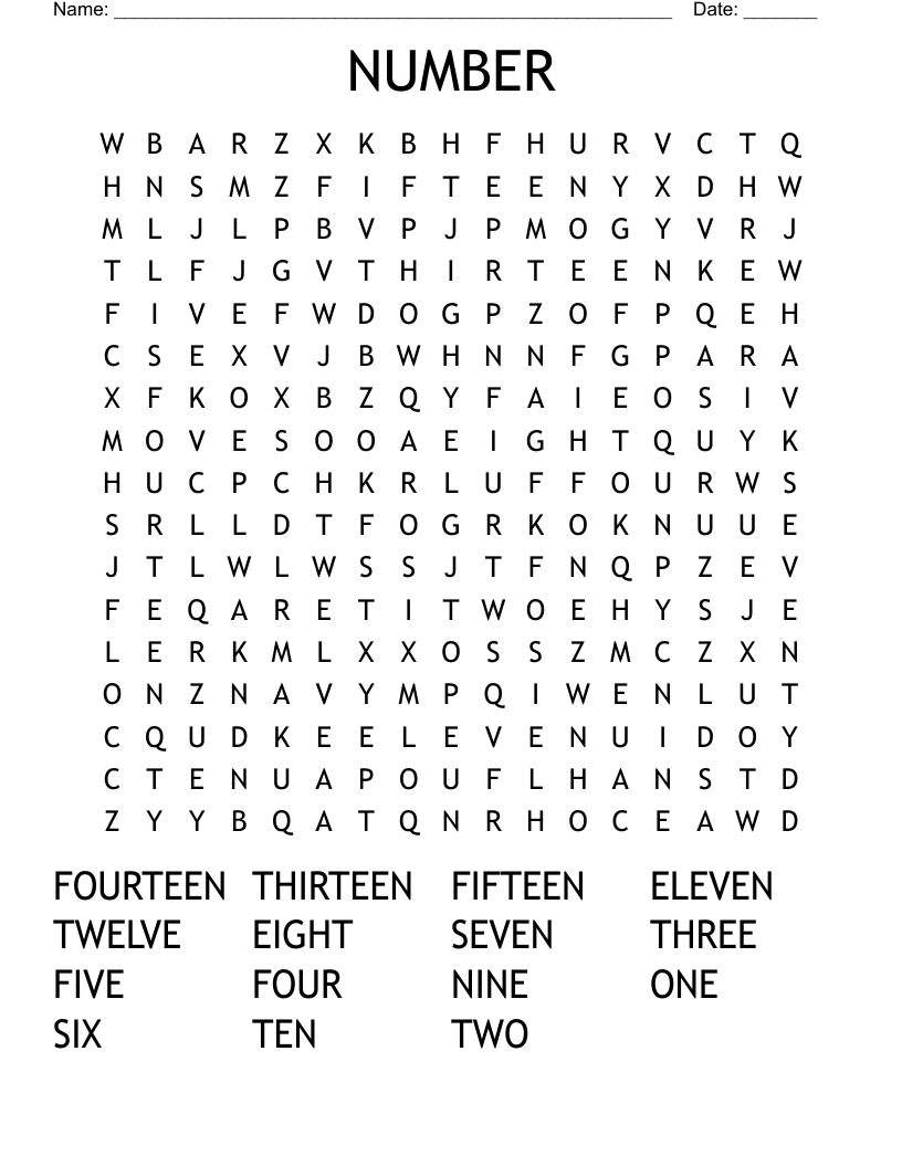 NUMBER Word Search