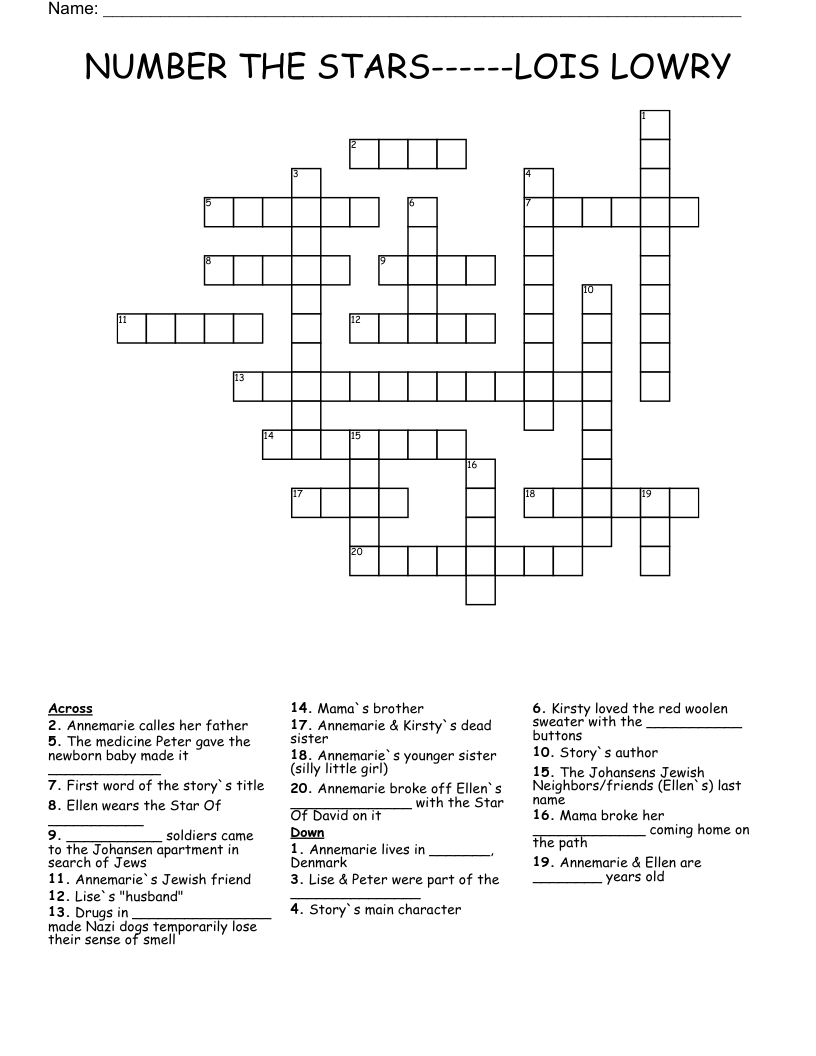 NUMBER THE STARS------LOIS LOWRY Crossword