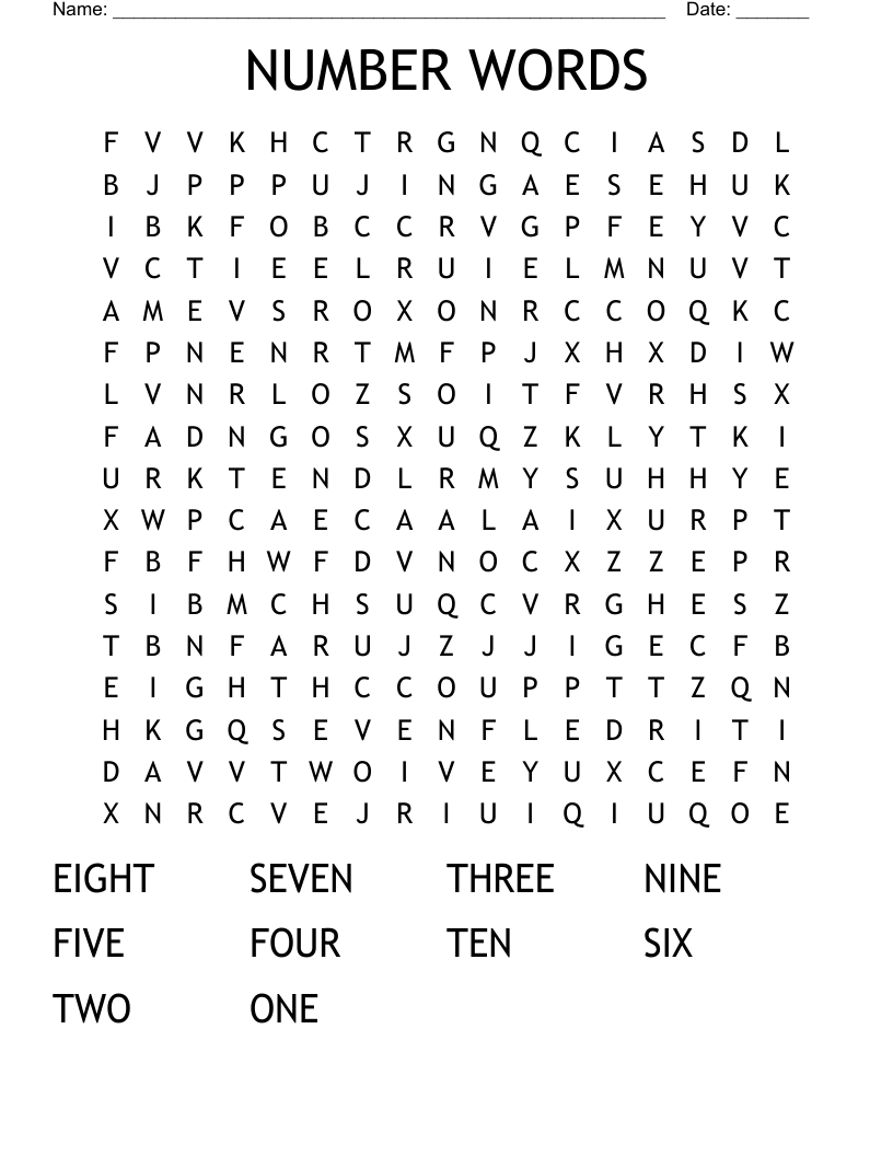NUMBER WORDS Word Search