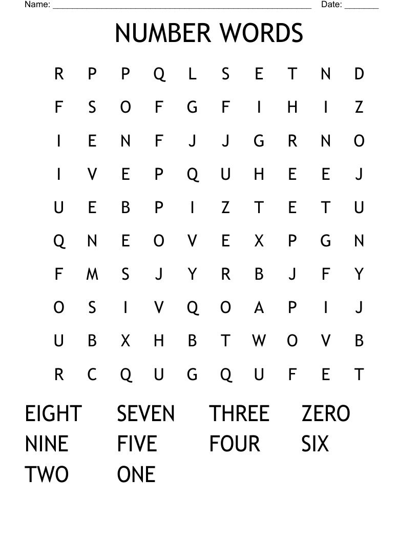 NUMBER WORDS Word Search