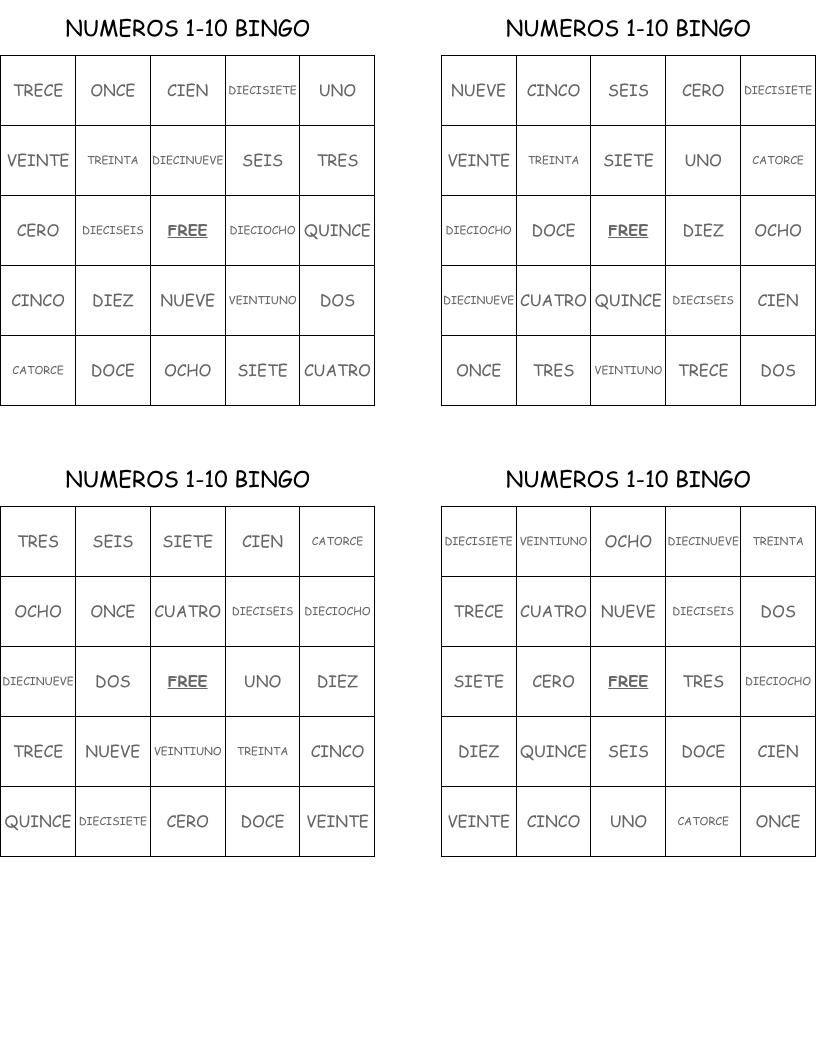 NUMEROS 1-10 BINGO