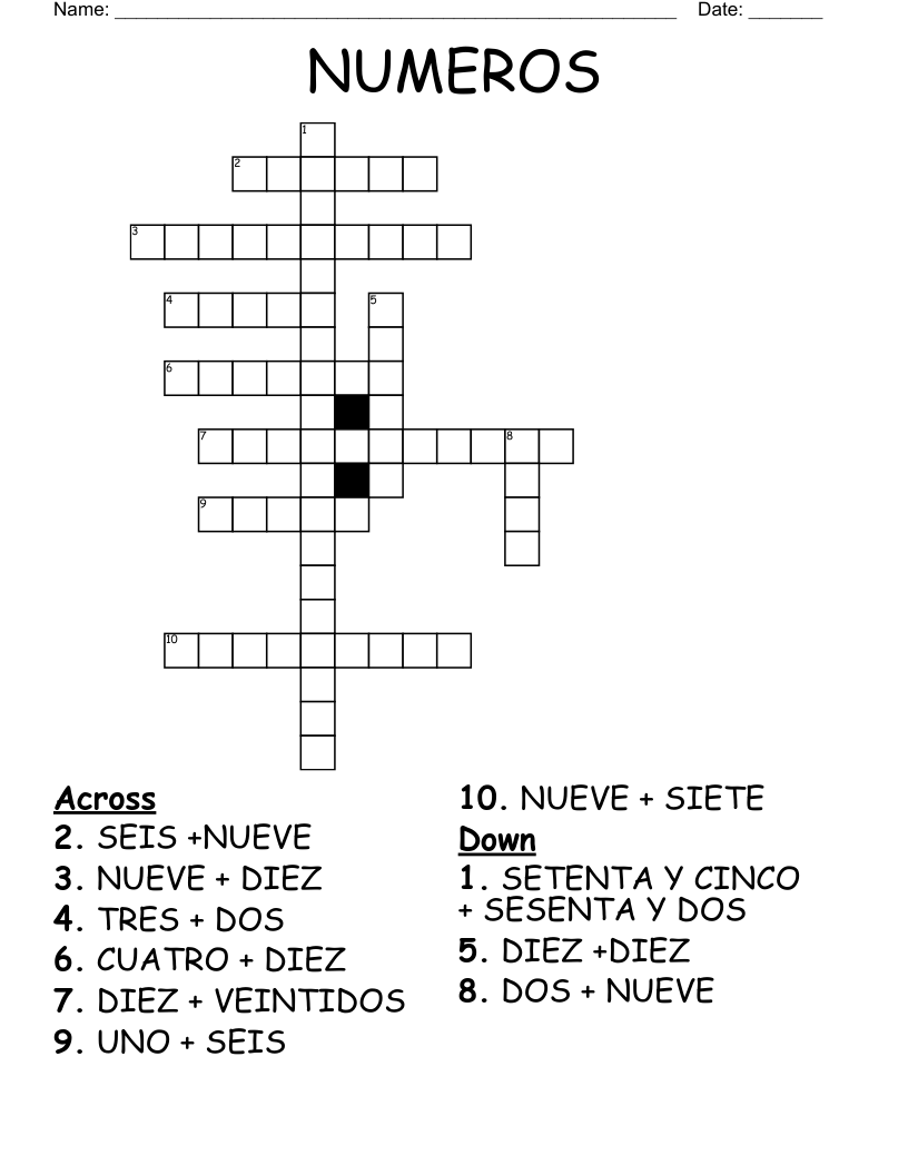 NUMEROS Crossword