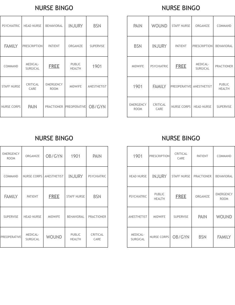 NURSE BINGO