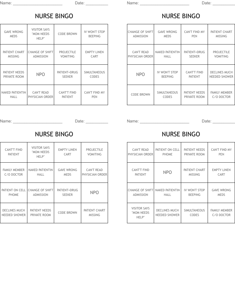 NURSE BINGO