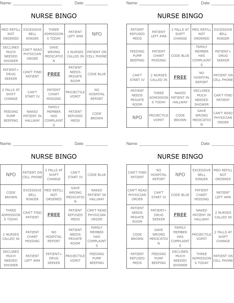 NURSE BINGO