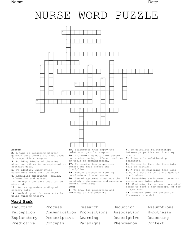 NURSE WORD PUZZLE Crossword