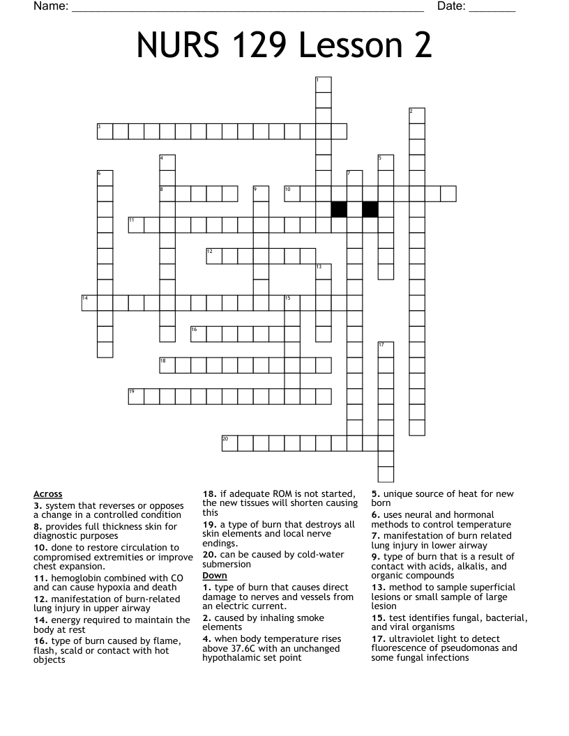 NURS 129 Lesson 2 Crossword