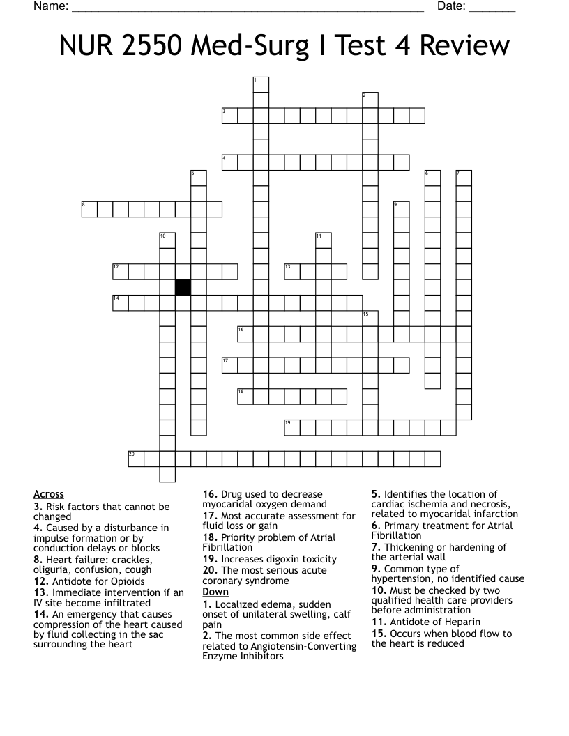 NUR 2550 Med-Surg I Test 4 Review Crossword